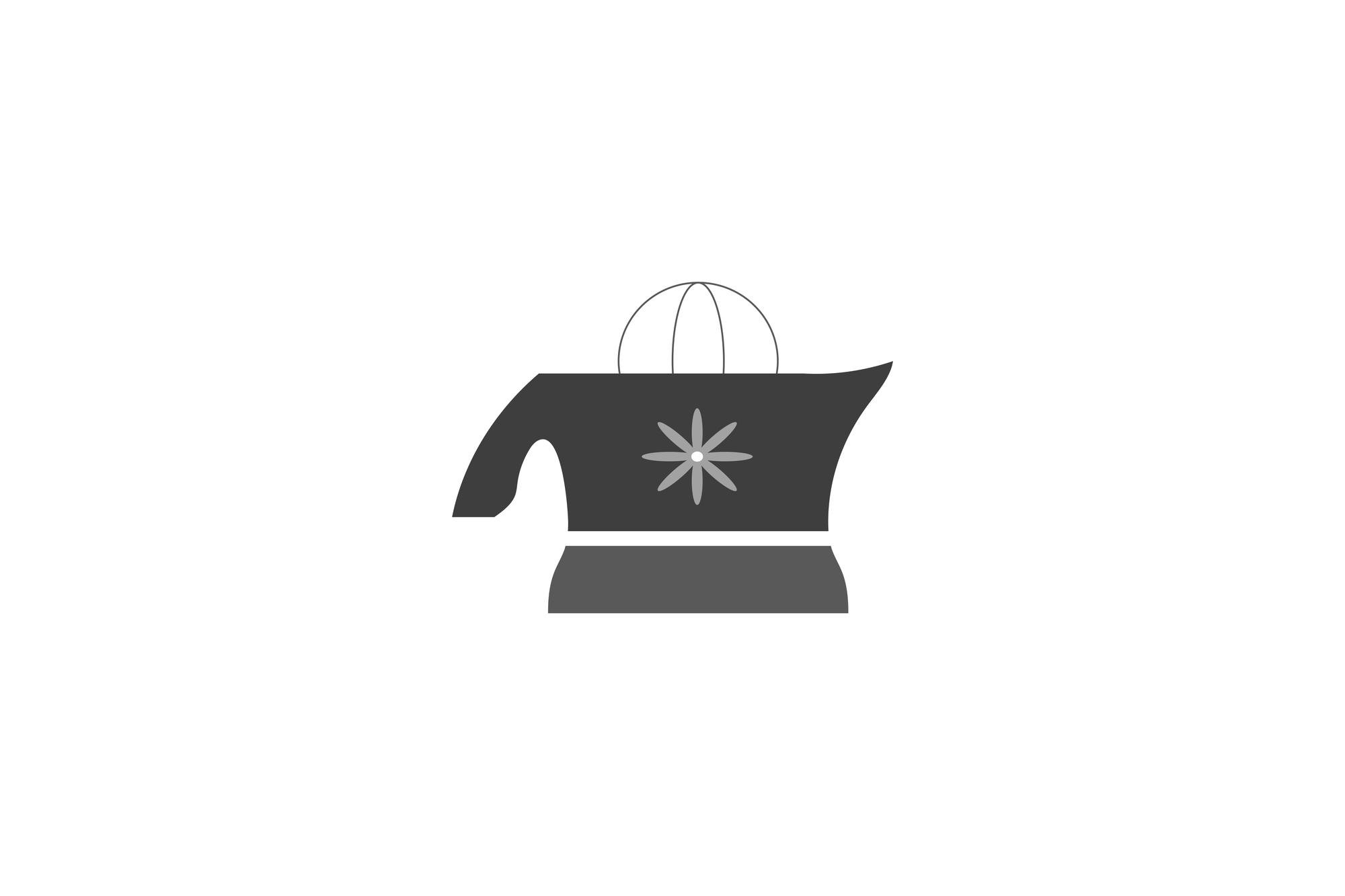 A stylized gray moka pot coffee maker with a citrus juicer outline on top and a flower-like asterisk symbol.
